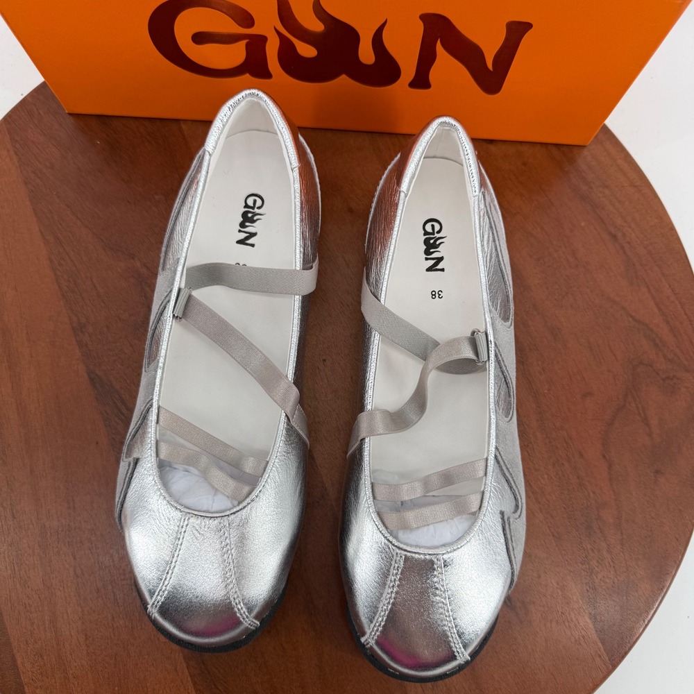 Bibi Lou Gamin Fierce Mary Jane Ballet Flat Silver Metallic Women EU 38/US 7-7.5 - Picture 7 of 13